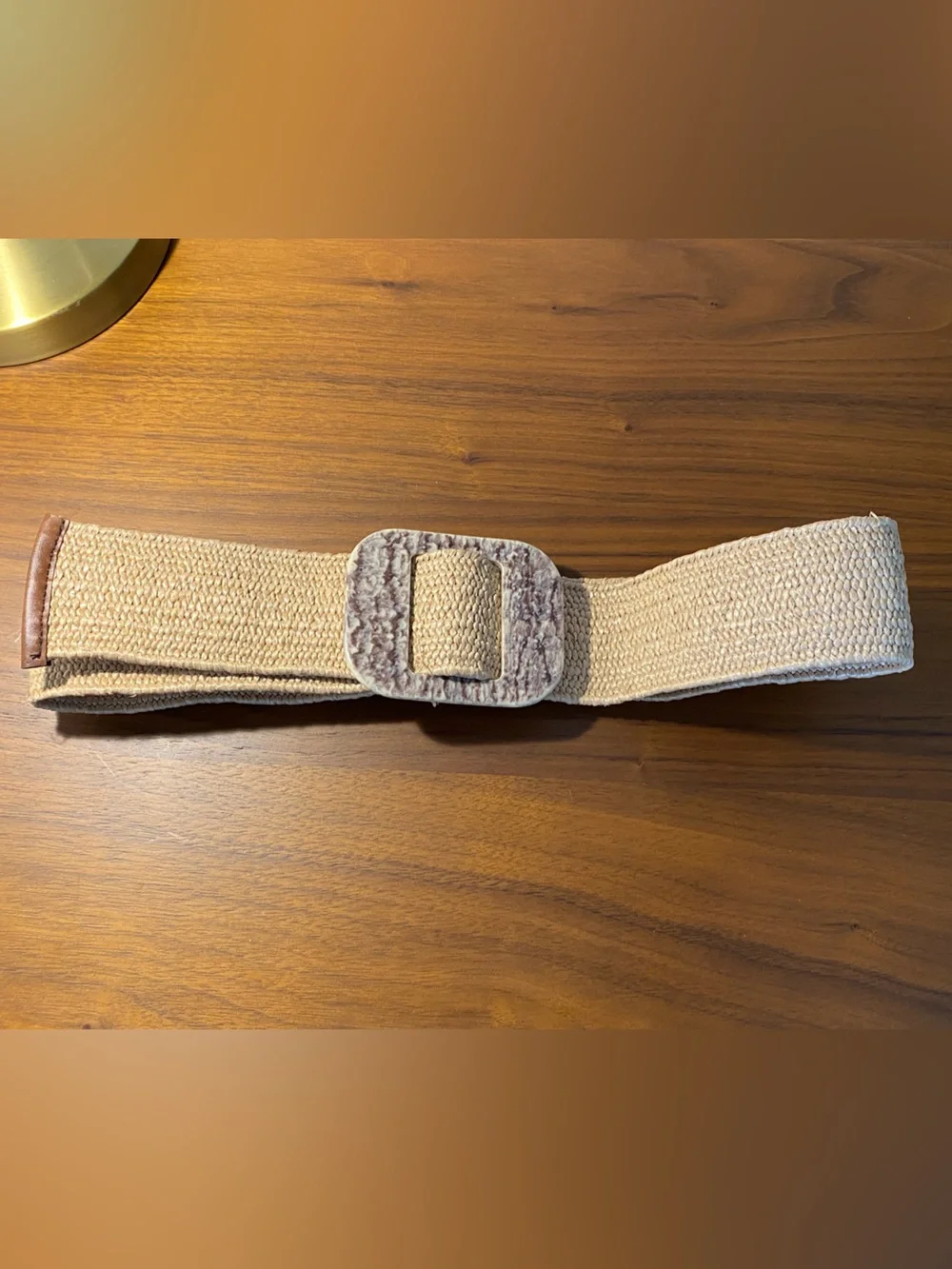Zara Tan Woven Stretch Belt with Marbled Buckle